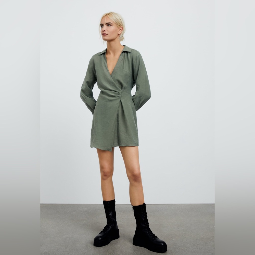 Olive Zara Wrap Dress with Pocket